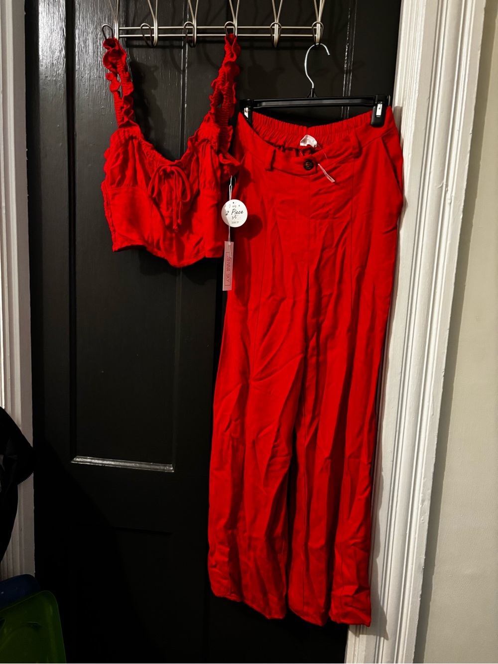 Sienna Sky Red Ruffle Crop Top & Wide-Leg Pants Set